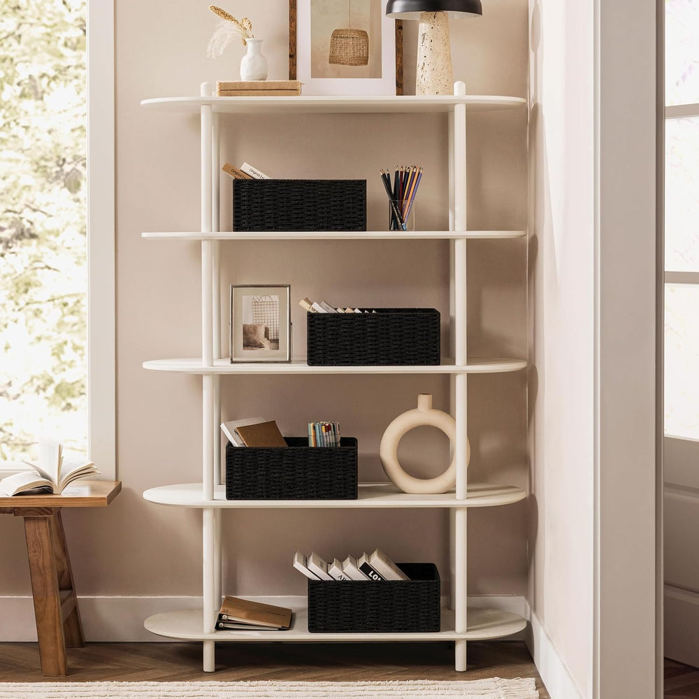 joybest Black Wicker Baskets for Shelves, Hand-woven Storage Baskets
