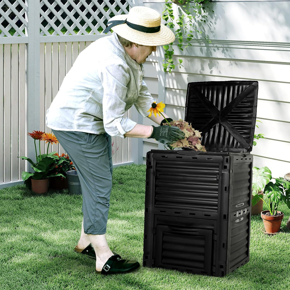 80 Gallon Large Compost Bin Outdoor - 300L High Capacity Composter with Top F...
