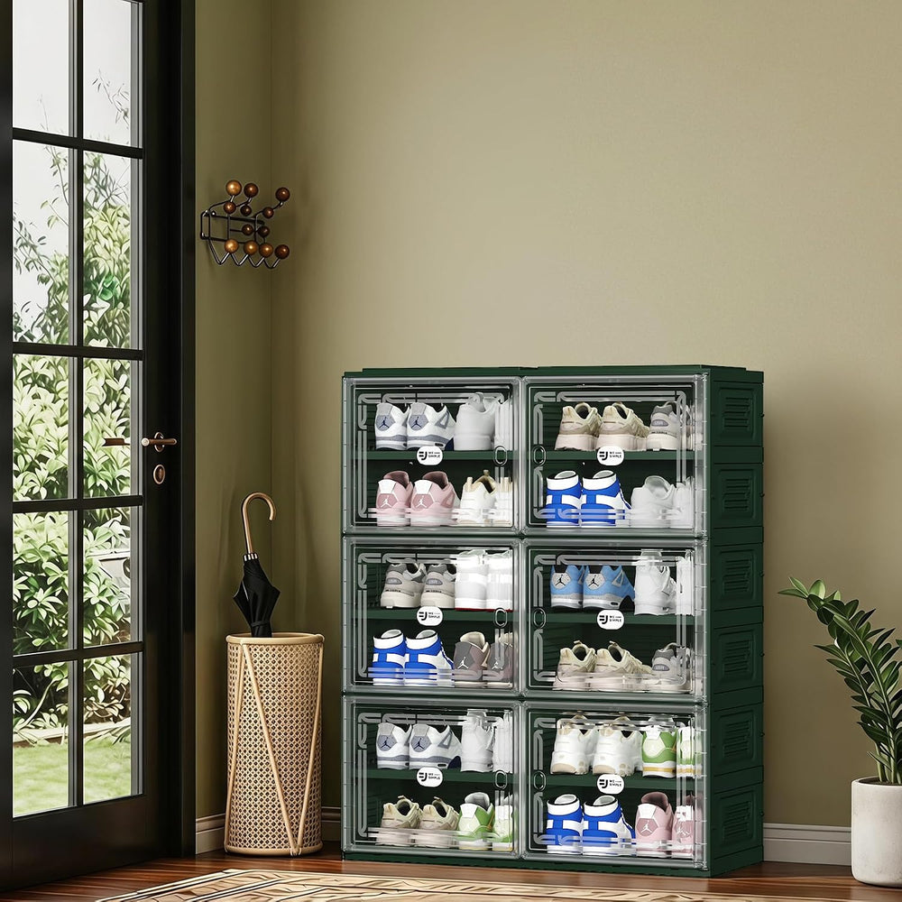 Foldable Shoe Storage Cabinet for 24 Pairs with Magnetic Clear Doors, Portabl...