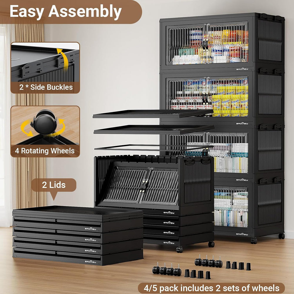 BROVIEW 600Qt Stackable Storage Bins with Lid for Home Dorm, 3Pack Black