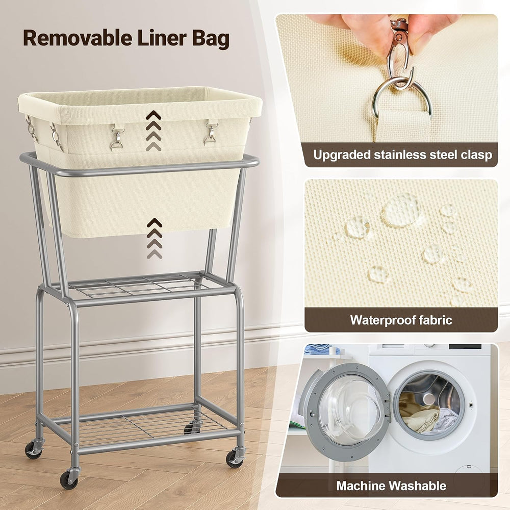 ELYKEN Rolling Laundry Hamper with Wheels, Removable Bag, Laundry Cart