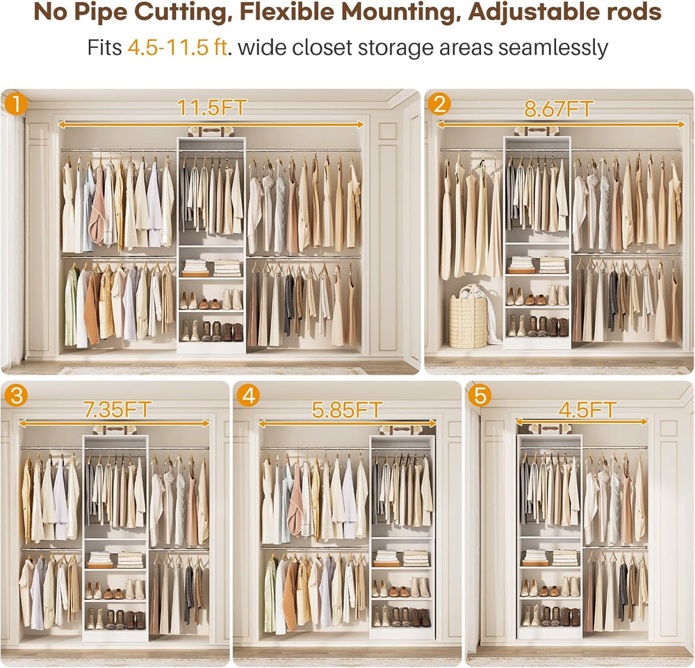 Homieasy Closet System, 4.5-11.5 Ft Expandable Closet Organizer, White