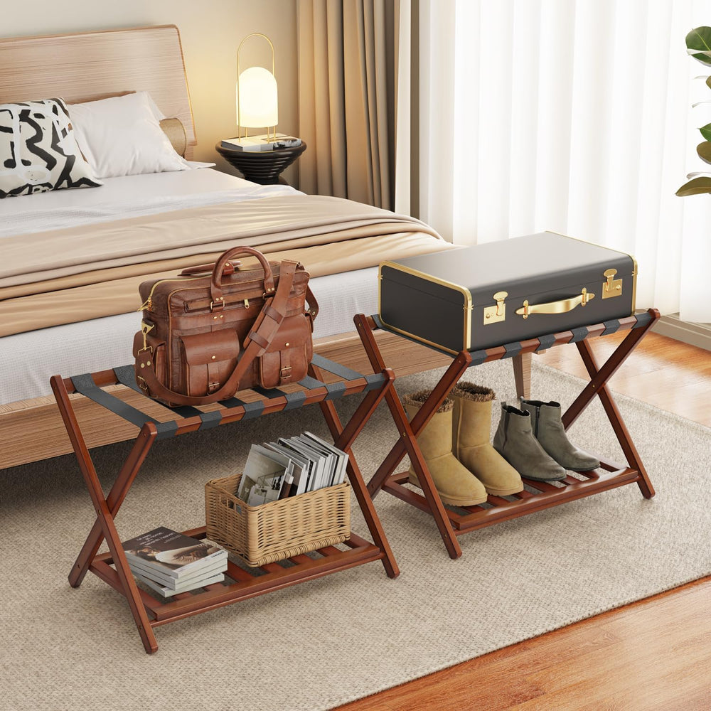 2 Pack Bamboo Luggage Rack for Guest Room, 26.77" Folding Wide Suitcase ...
