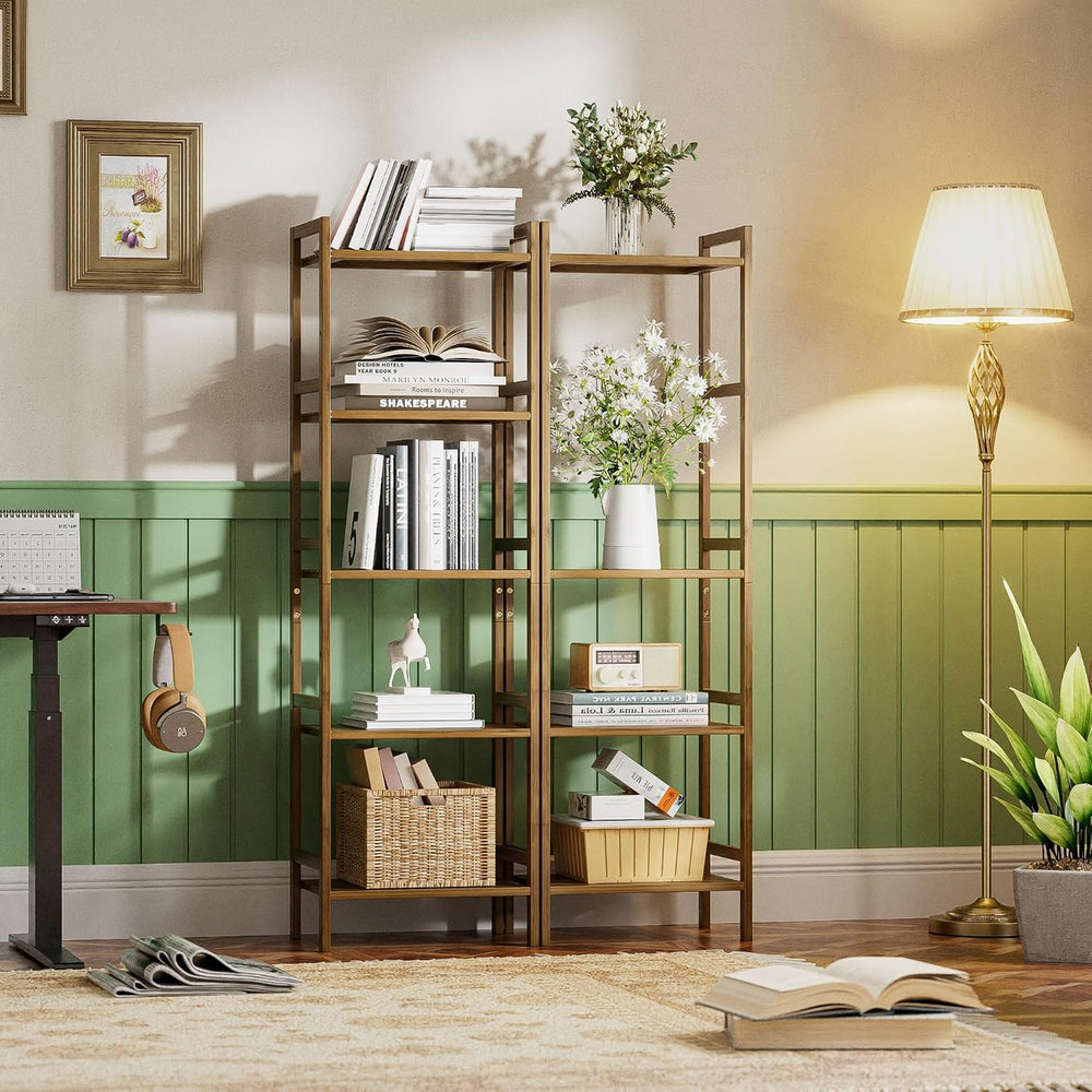 HITNET Bamboo Book Shelf, Tall Narrow Bookcase, Bathroom Shelving Unit 5 Tier...