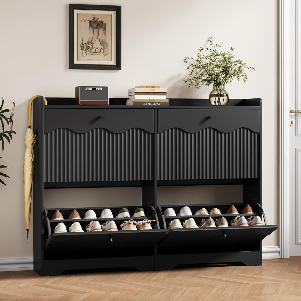 HUANLEGO Shoe Cabinet Storage for Entryway with 4 Flip Drawers, Black