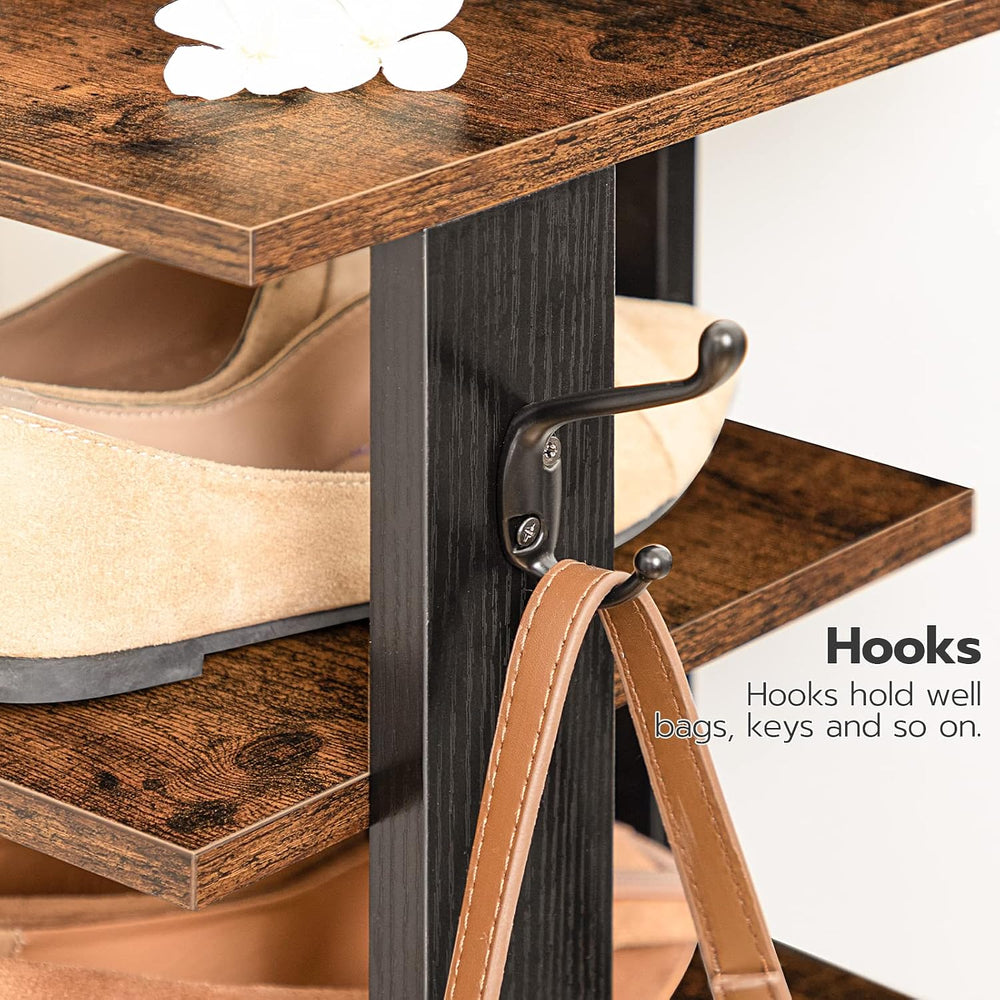 HOOBRO 8 Tiers Vertical Shoe Rack, Wooden Shoe Storage Organizer with Hooks, ...