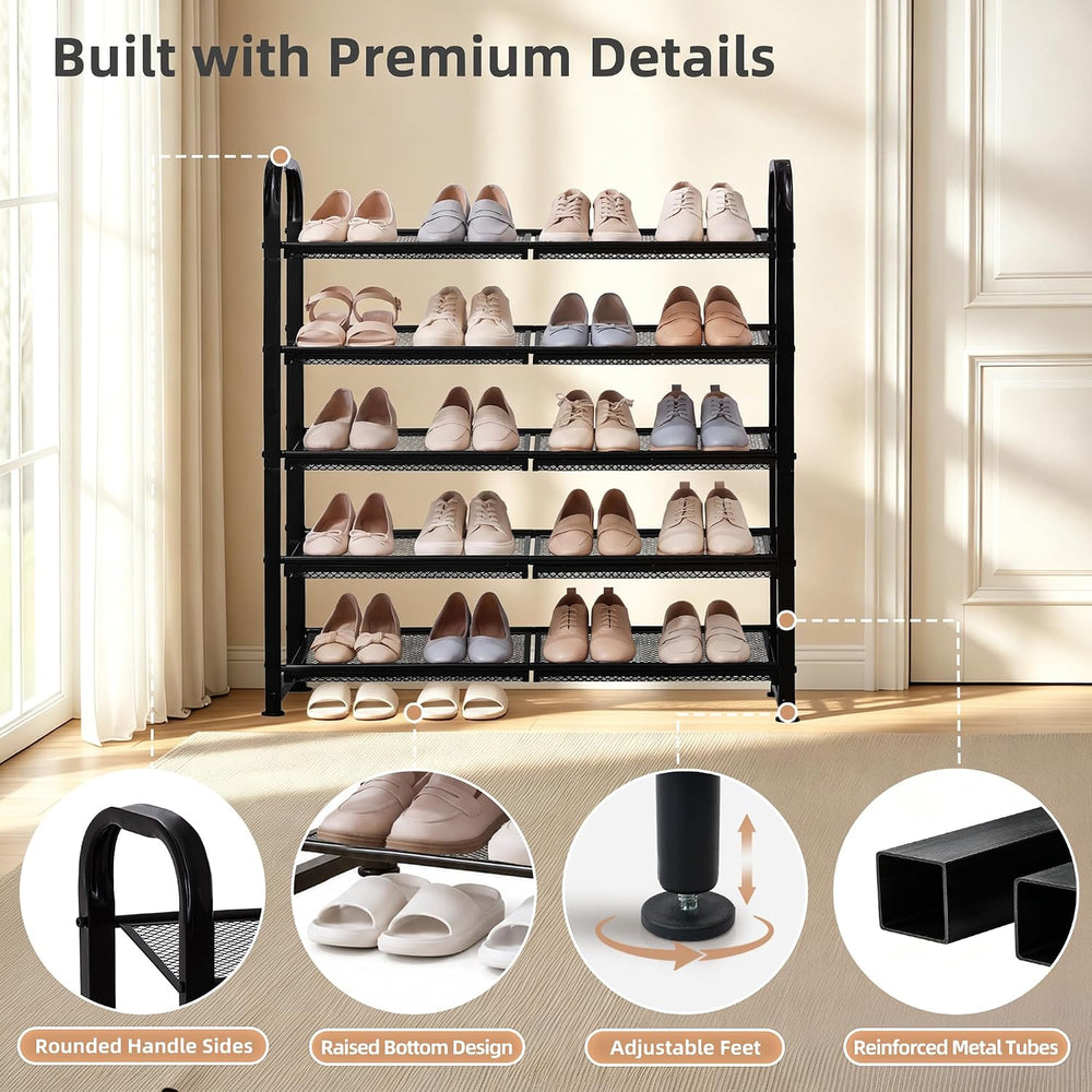 STORAGE MANIAC 5 Tier Shoe Rack, Heavy Duty Metal Shoe Organizer