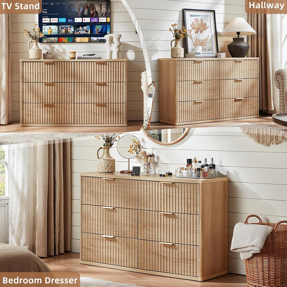 LEYAOYAO Fluted 6 Drawers Dresser for Bedroom, 48" Wide Modern Chest of ...