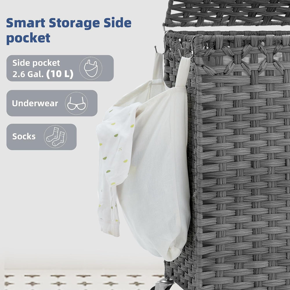 Laundry Hamper with Lid, 160L Rattan Wicker Laundry Basket with Wheels, Handw...