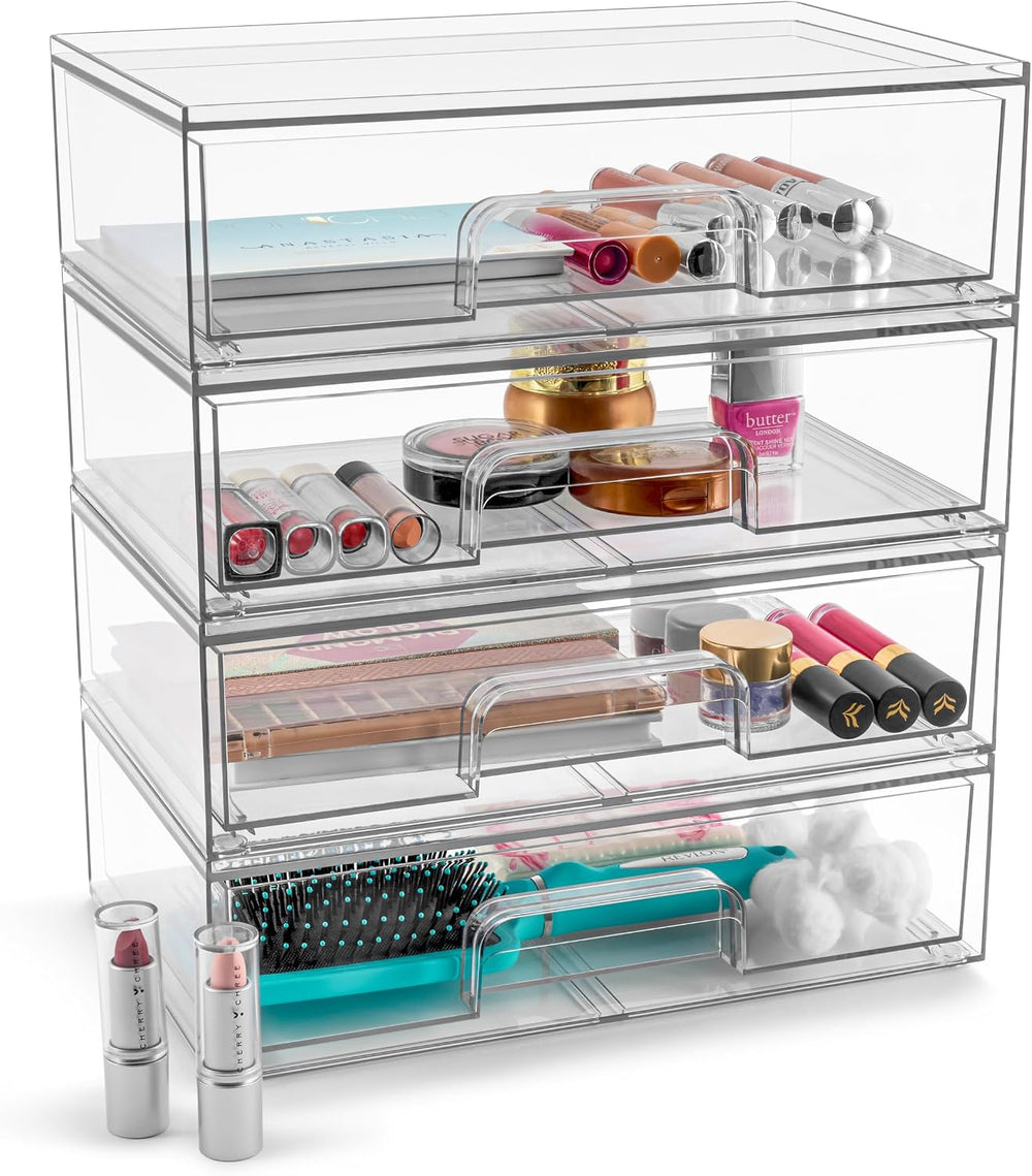 Sorbus Clear Stackable Storage Drawers (4 Pack, 12.1'' Wide)