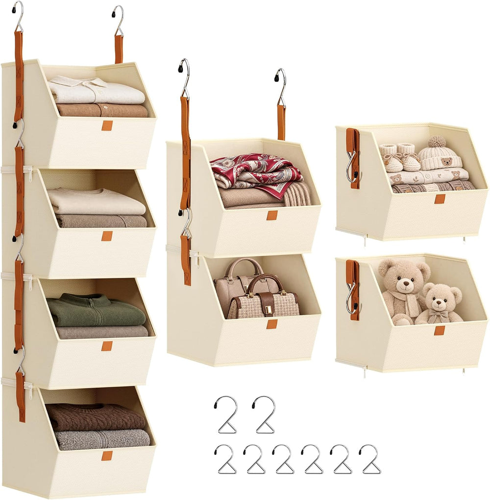 Homsorout Hanging Closet Organizer, Modular 4-in-1 Hanging Shelves, Beige