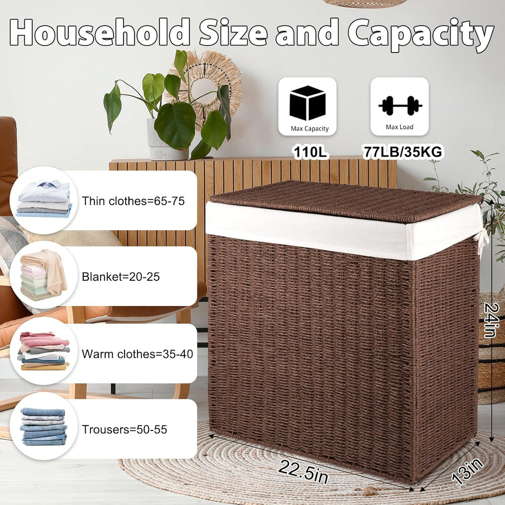 OIAHOMY Laundry Hamper with Lid, 110L(29.1 Gal) Large Wicker Laundry Basket f...