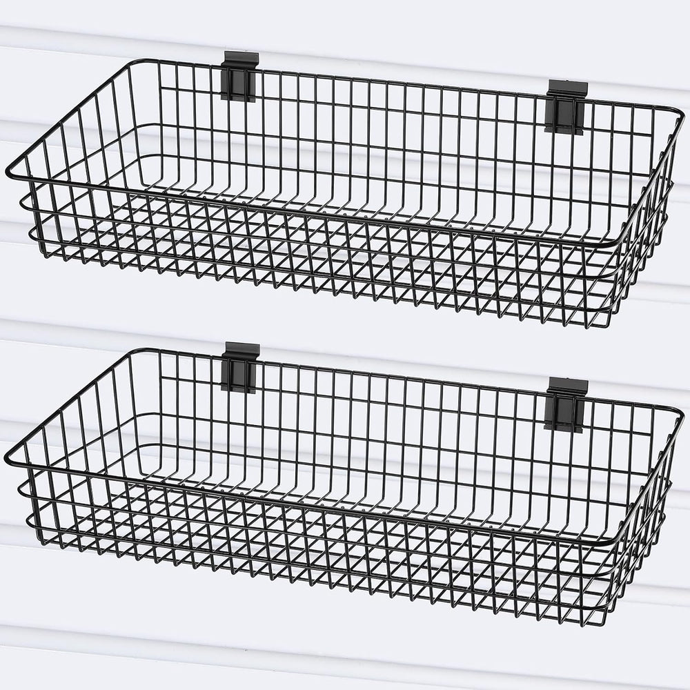Yaocom 2 Pack Slatwall Baskets Metal Wire Wall Mount Display Balck