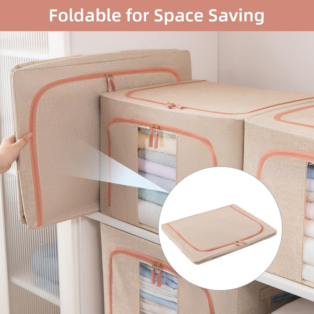 GuliPostan 3 Pack 100L Stackable Clothes Storage Bins with Metal Frame Handle...
