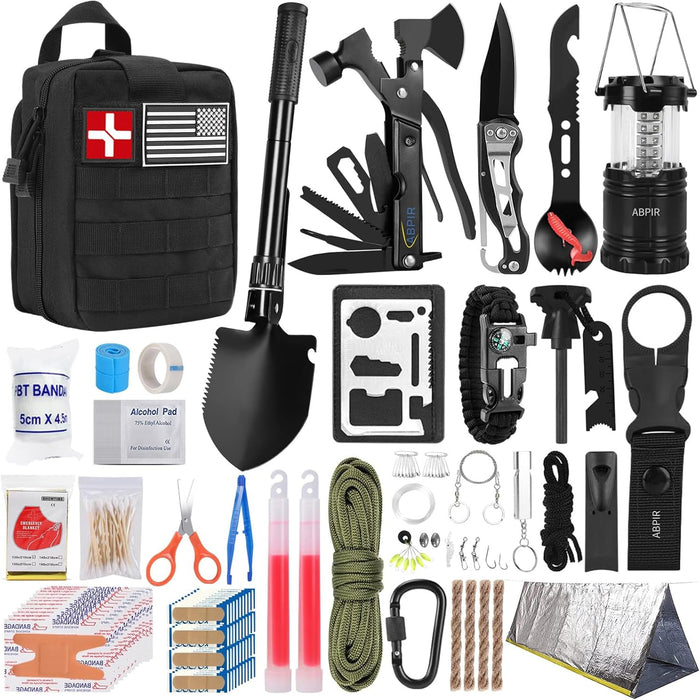 171PCS Survival First Aid Kit with Survival Gear, First Aid Supplies, Emergency Tent, and MOLLE Nylon Bag, Ideal for Car, Travel, Home, Outdoor Adventures, for Men, Christmas, Teens