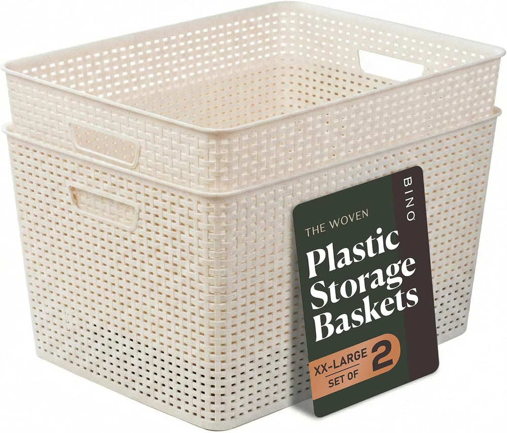 BINO | Plastic Storage Baskets, 45 Liter - 2 Pack, Natural | THE WOVEN COLLEC...