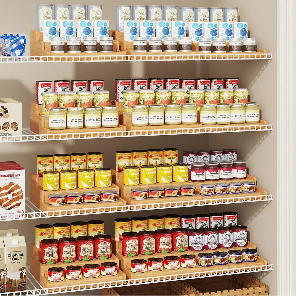 Expandable Bamboo Can Rack Organizer for Pantry, 3-Tier Adjustable Can Storag...