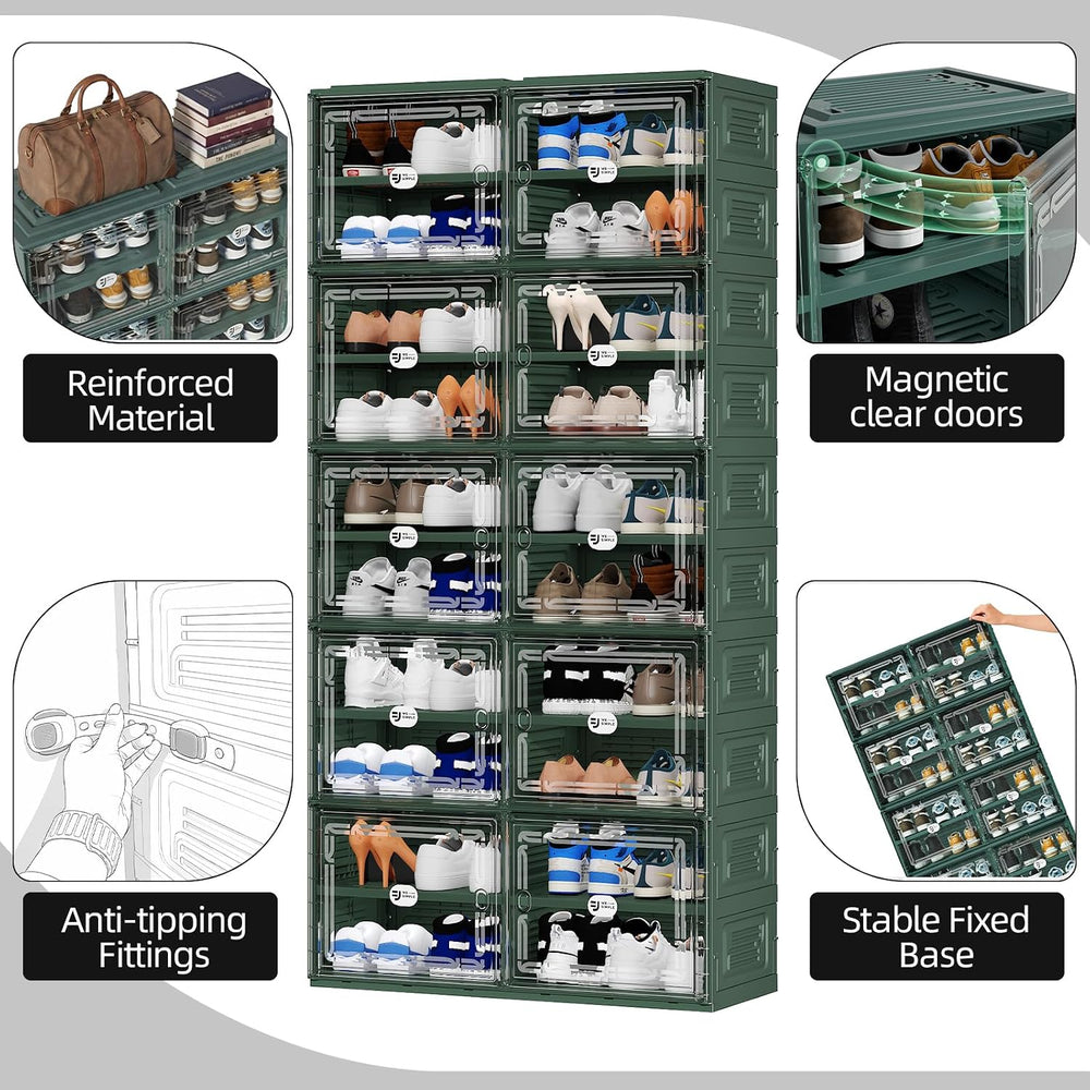 Foldable Shoe Storage Cabinet for 24 Pairs with Magnetic Clear Doors, Portabl...