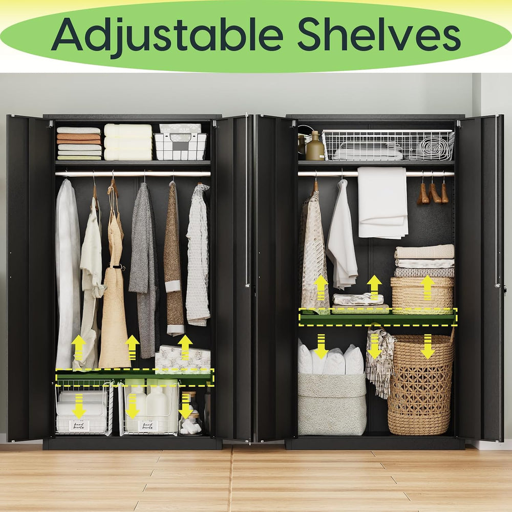 71" Tall Metal Wardrobe Closet with Lock,Steel Clothing Cabinet
