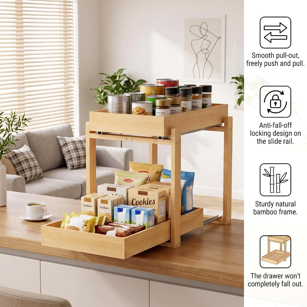 Bamboo Under Sink Organizer, 2 Pack Pull Out Cabinet Organizer