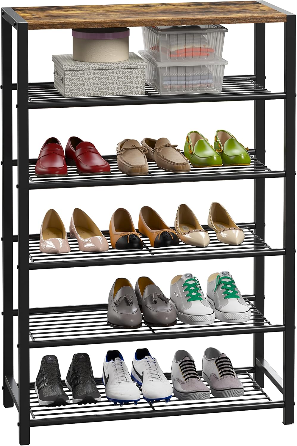 Yusong Shoe Rack Organizer, 6 Tier Industrial Shoe Storage Shelf, Narrow Stur...