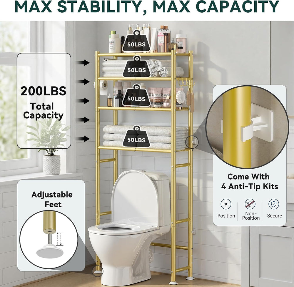 4-Tier Over The Toilet Storage Shelves, Gold