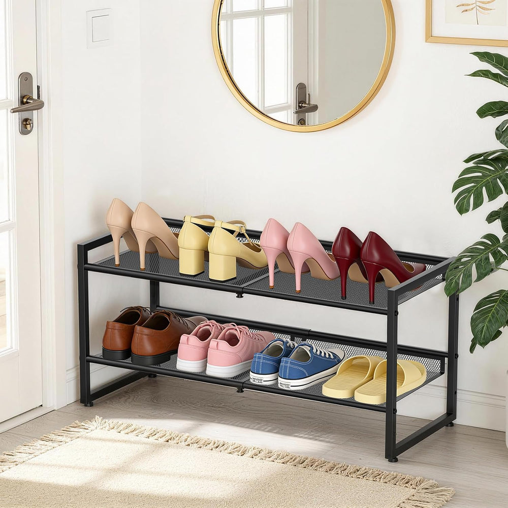 Expandable Shoe Rack, 2 Tier Closet Shoe Organizer for Entryway & Garage