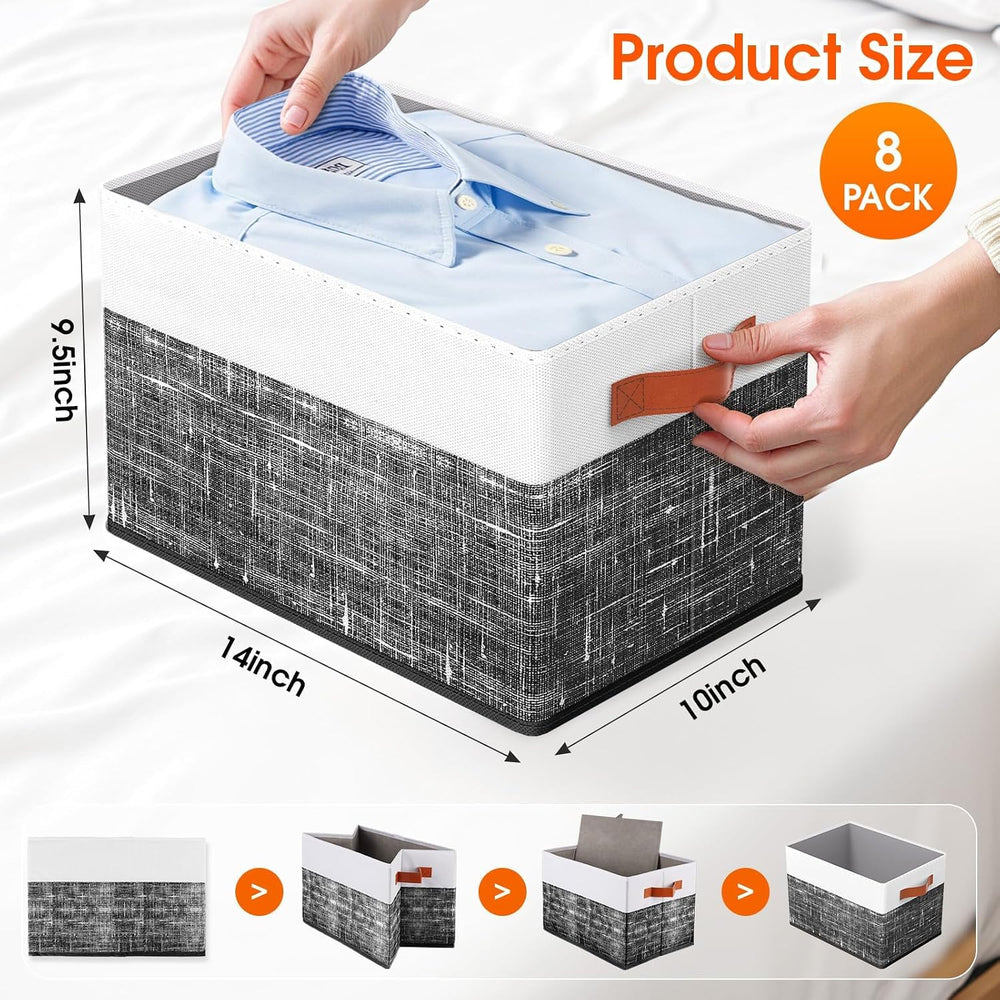 Fab totes Collapsible Storage Baskets for Shelves,14"x10", 8 Pack F...