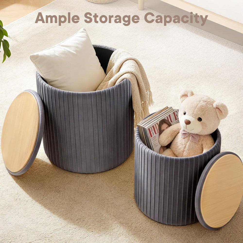 DUMOS Round Ottomans with Storage Set of 2, Vanity Stool, Foot Stool