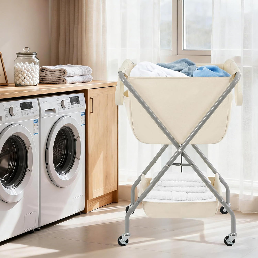 STORAGE MANIAC Collapsible Laundry Cart with Wheels 35.6"H Removable Can...