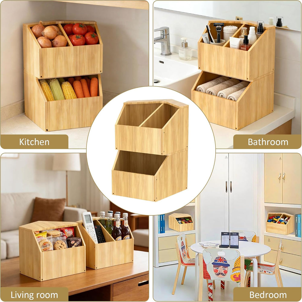 Jolitac Bamboo Pantry Storage Bins - Potato & Onion Storage Bin for Kitchen