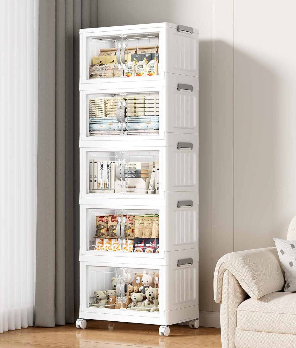 Hanyi 175 QT Stackable Storage Bins with Lids, 5 Tier Collapsible Plastic Sto...