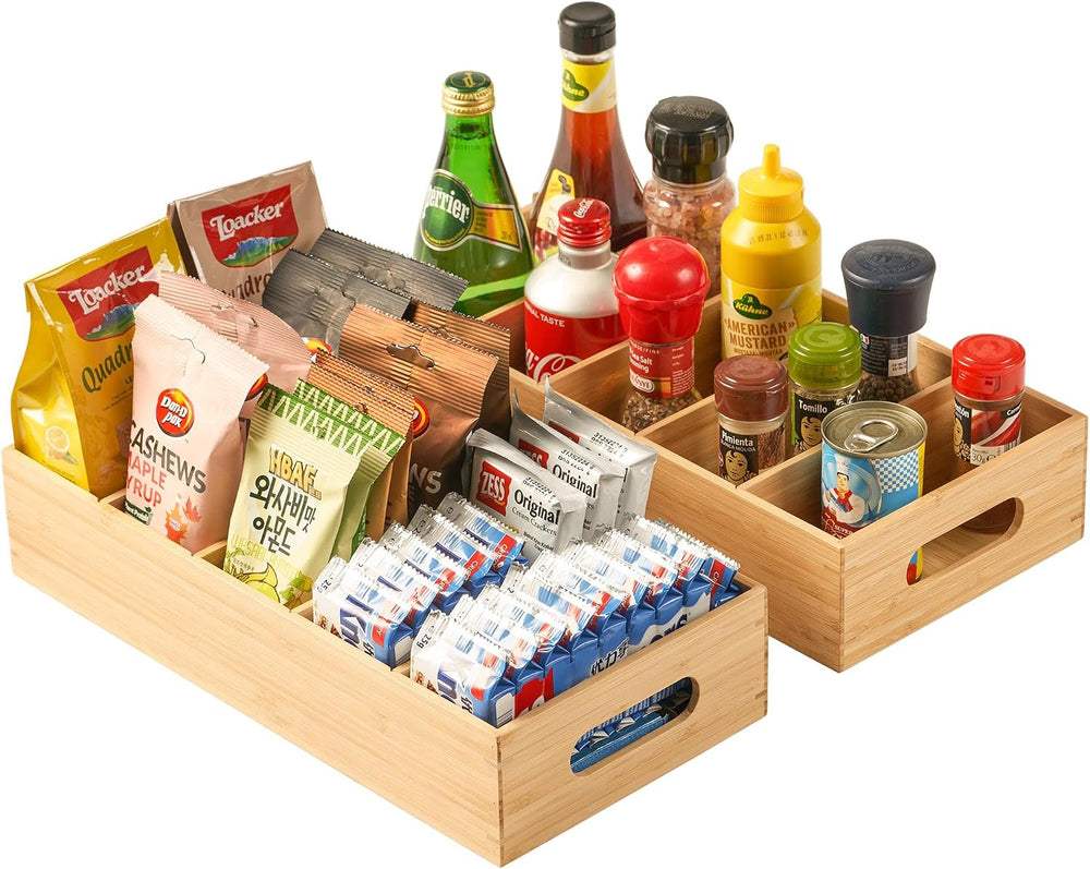 Umilife Large Bamboo Pantry Organizers and Storage Bins with Removable Divide...