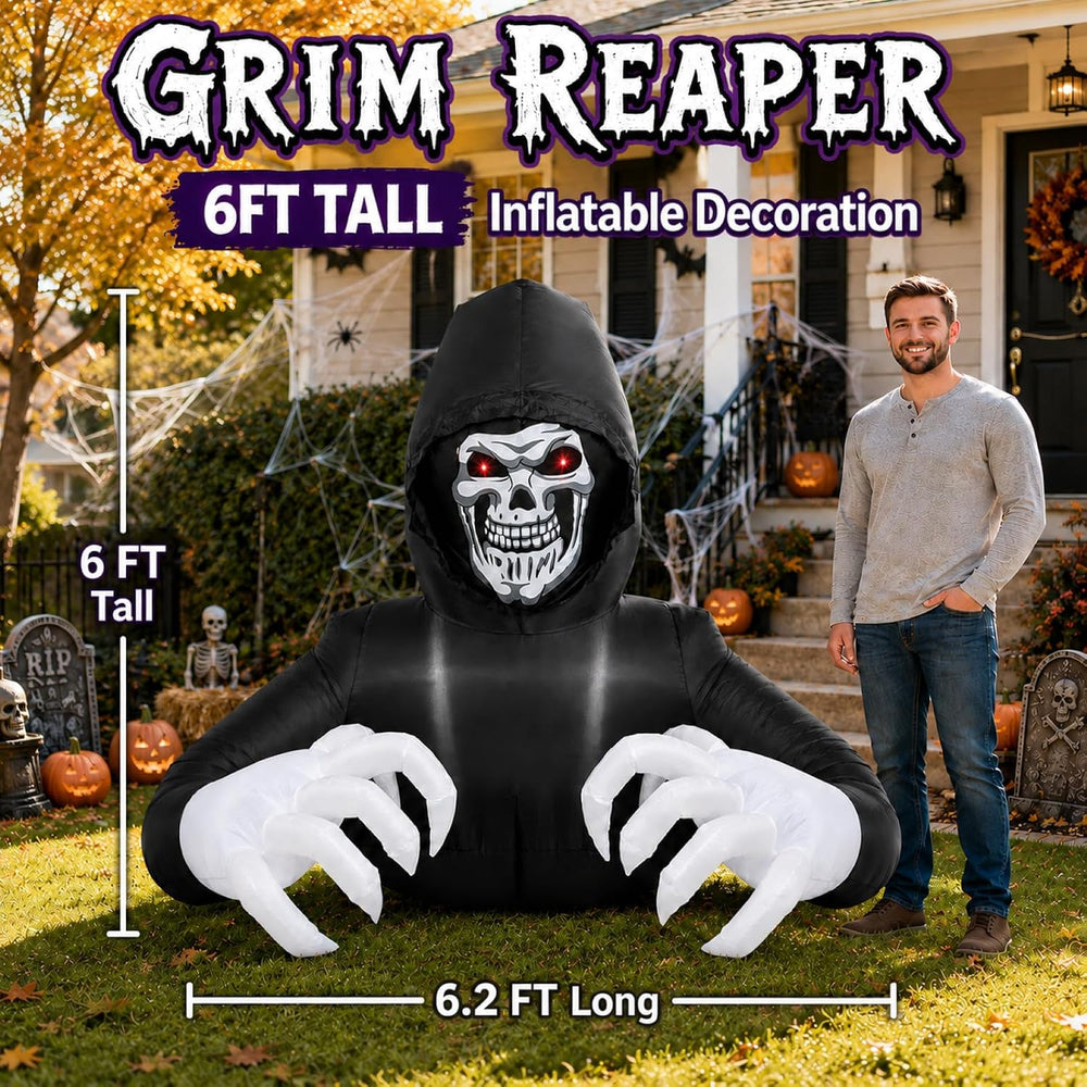 Buheco Inflatable Halloween Decorations Outside Grim Reaper 6FT Giant Scary B...