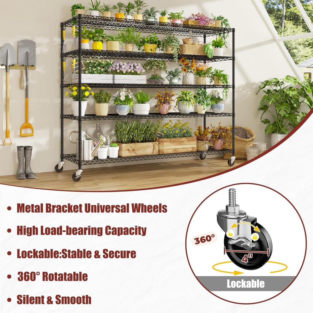 PrimeZone 5 Tier 80.7"H x 55.5"W x 24"D Wire Shelving with Whe...