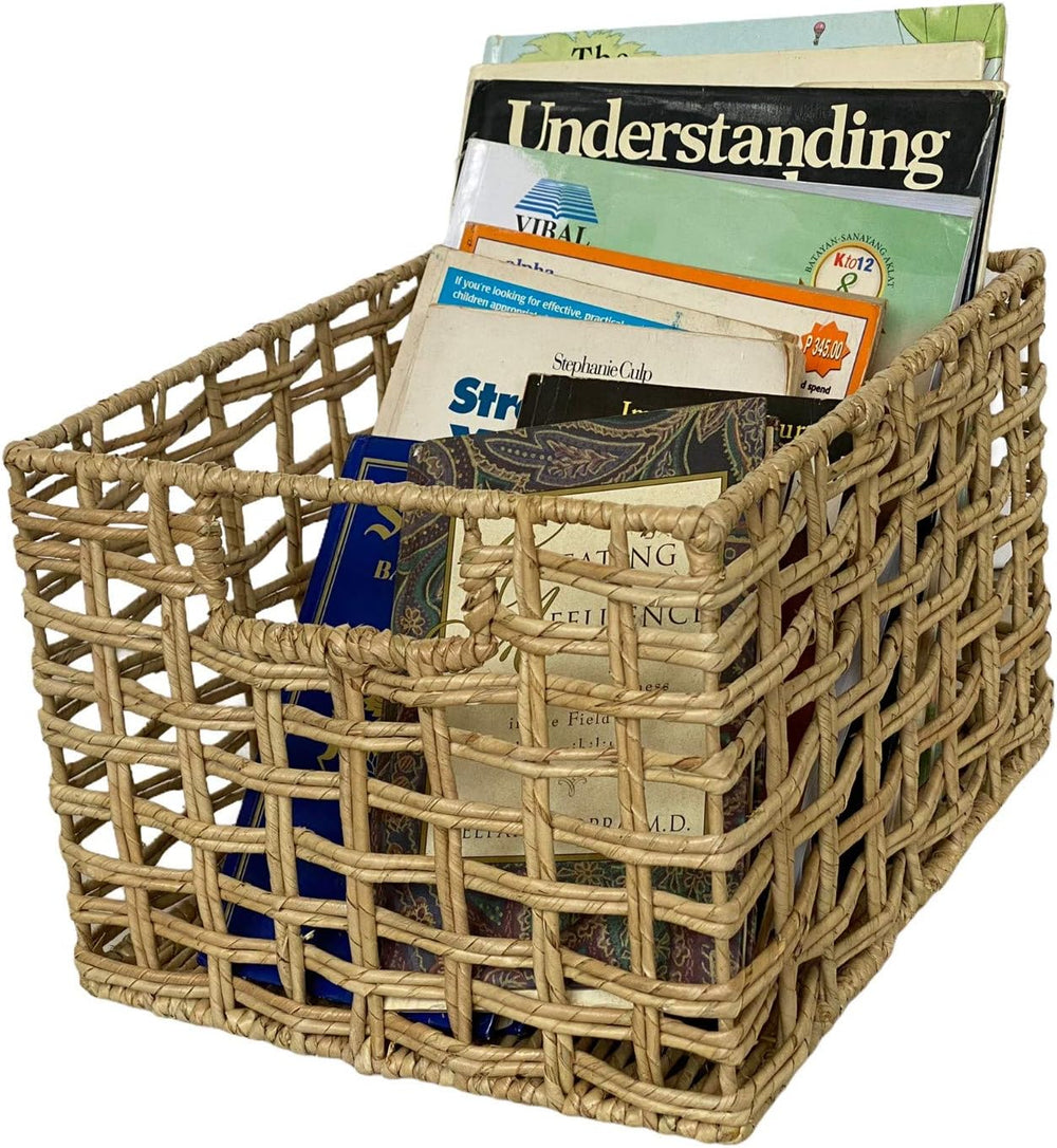Handwoven Buri & Wicker Storage Baskets Set of 3 Open Weave, 12 x 10 x 8 In
