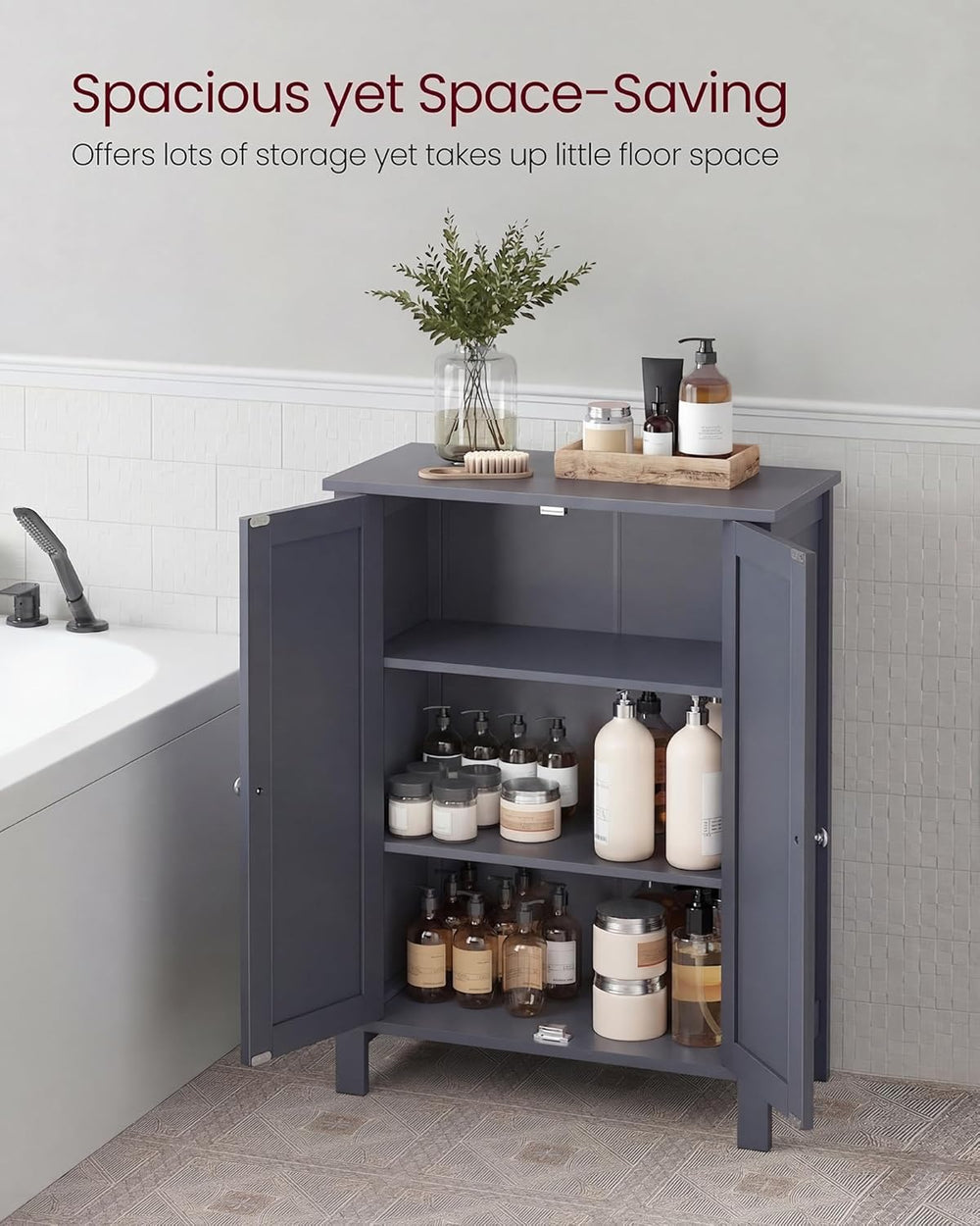 VASAGLE Bathroom Floor Storage Cabinet, 2 Adjustable Shelves,Slate Gray