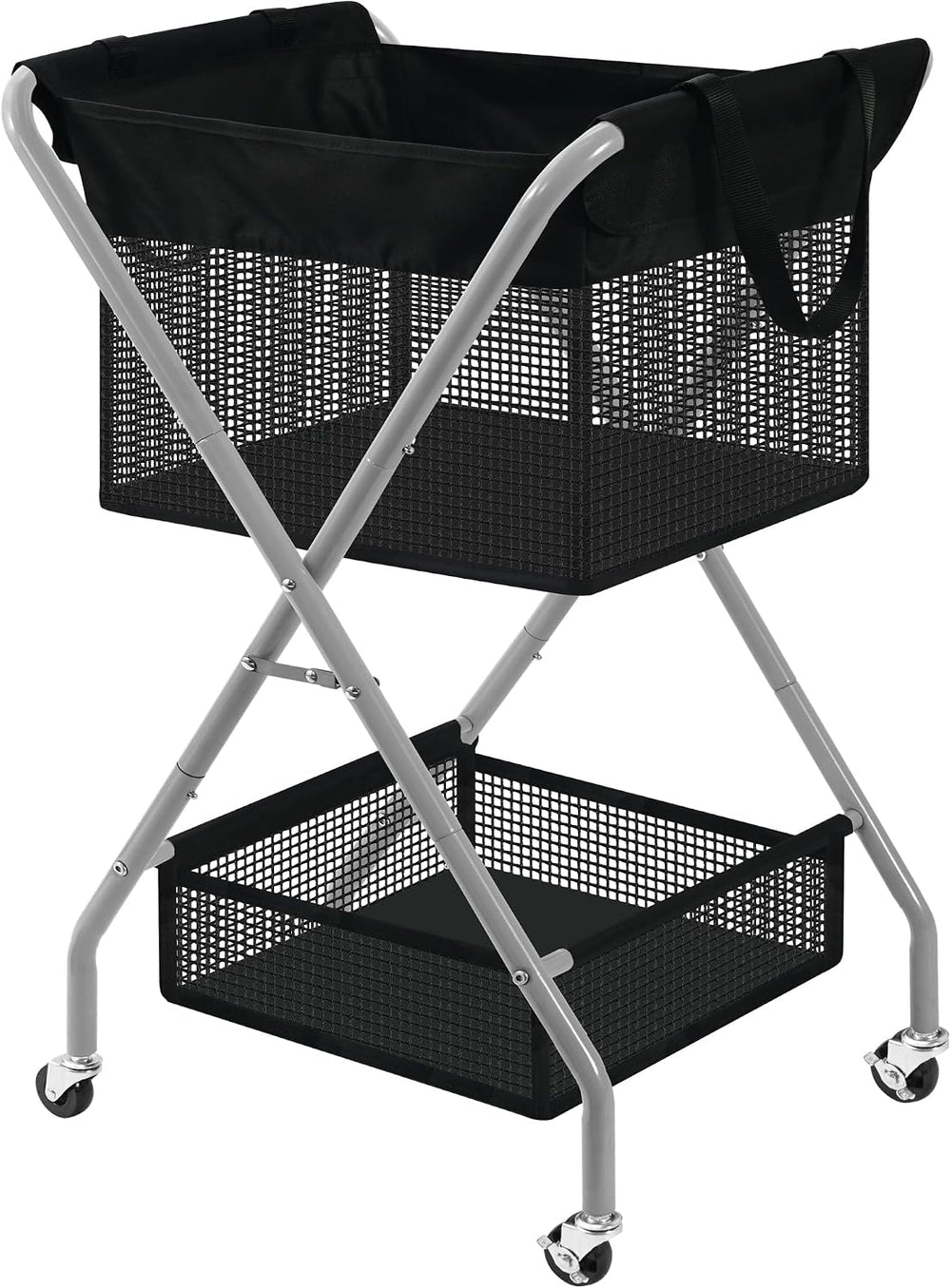 STO STO 2-Tier Foldable Laundry Cart with Wheels, 75L Tall Rolling Laundry Ha...