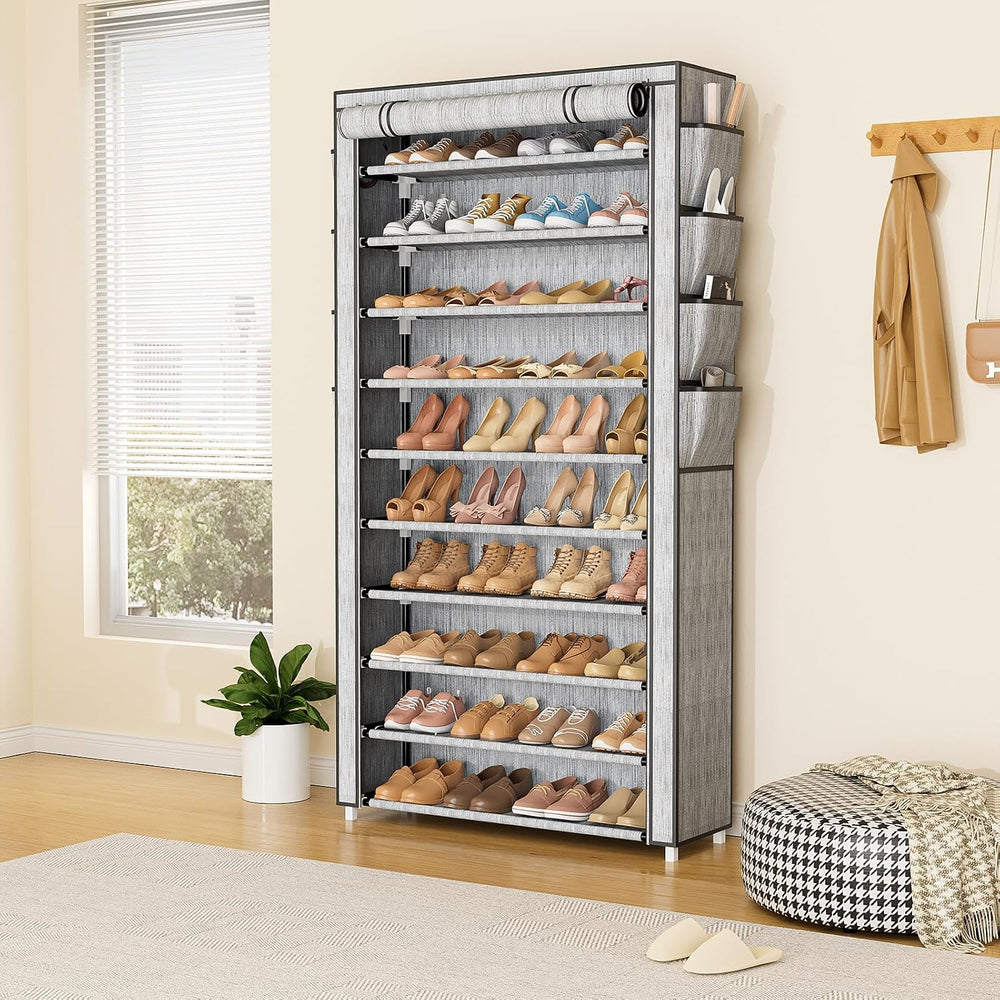 VTRIN Tall Shoe Rack with Cover, 10 Tier Shoe Organizer Storage for 50-55 Pai...