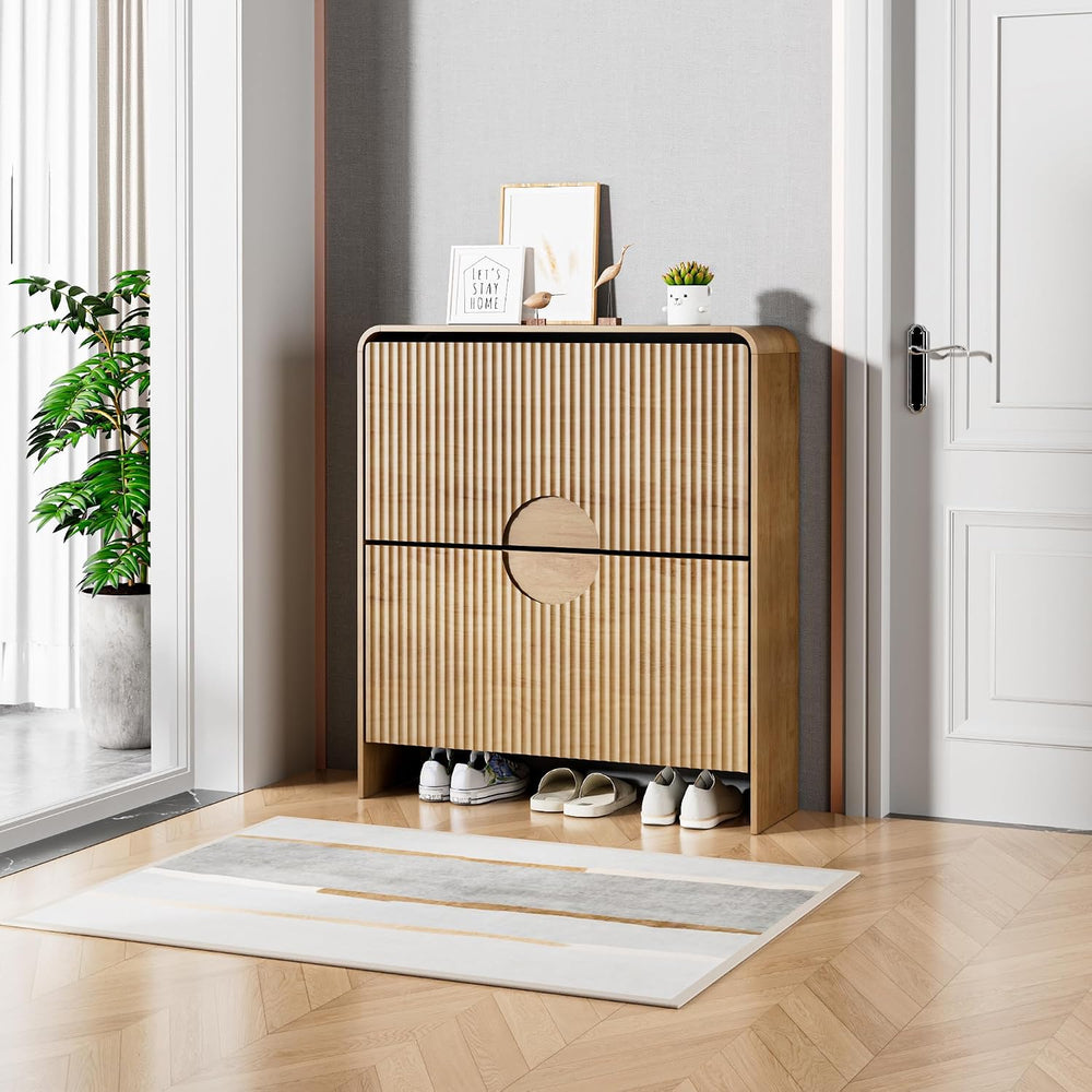 Narrow Shoe Cabinet for Entryway, Fluted Entry Way Shoe Storage Cabinet with ...