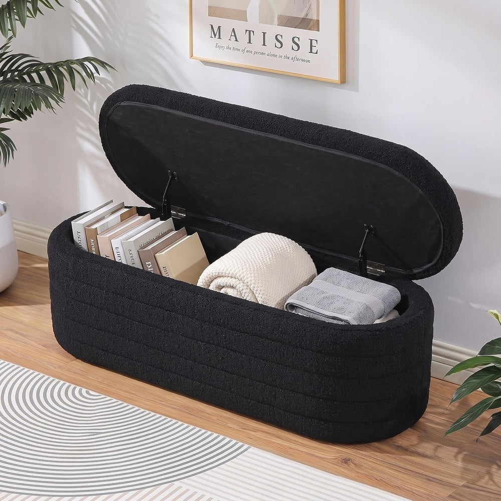 45.5" Black Ottoman with Storage, Sherpa