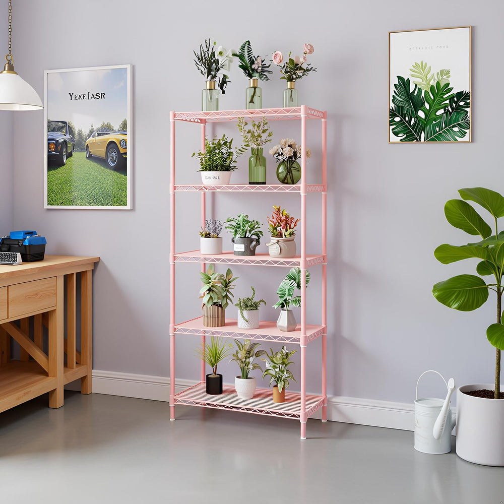 5 Tier Storage Racks Shelving, Heavy Steel Pantry Shelves, Adjustable Wire Sh...