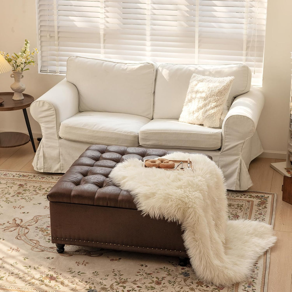 Redlife 35 Inch Large Square Storage Ottoman, Coffee Table Ottoman, Faux