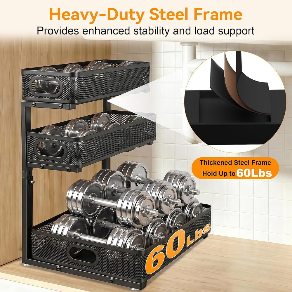 3 Tier Adjustable Under Sink Organizer for Bathroom & Kitchen(1Pack, Black)