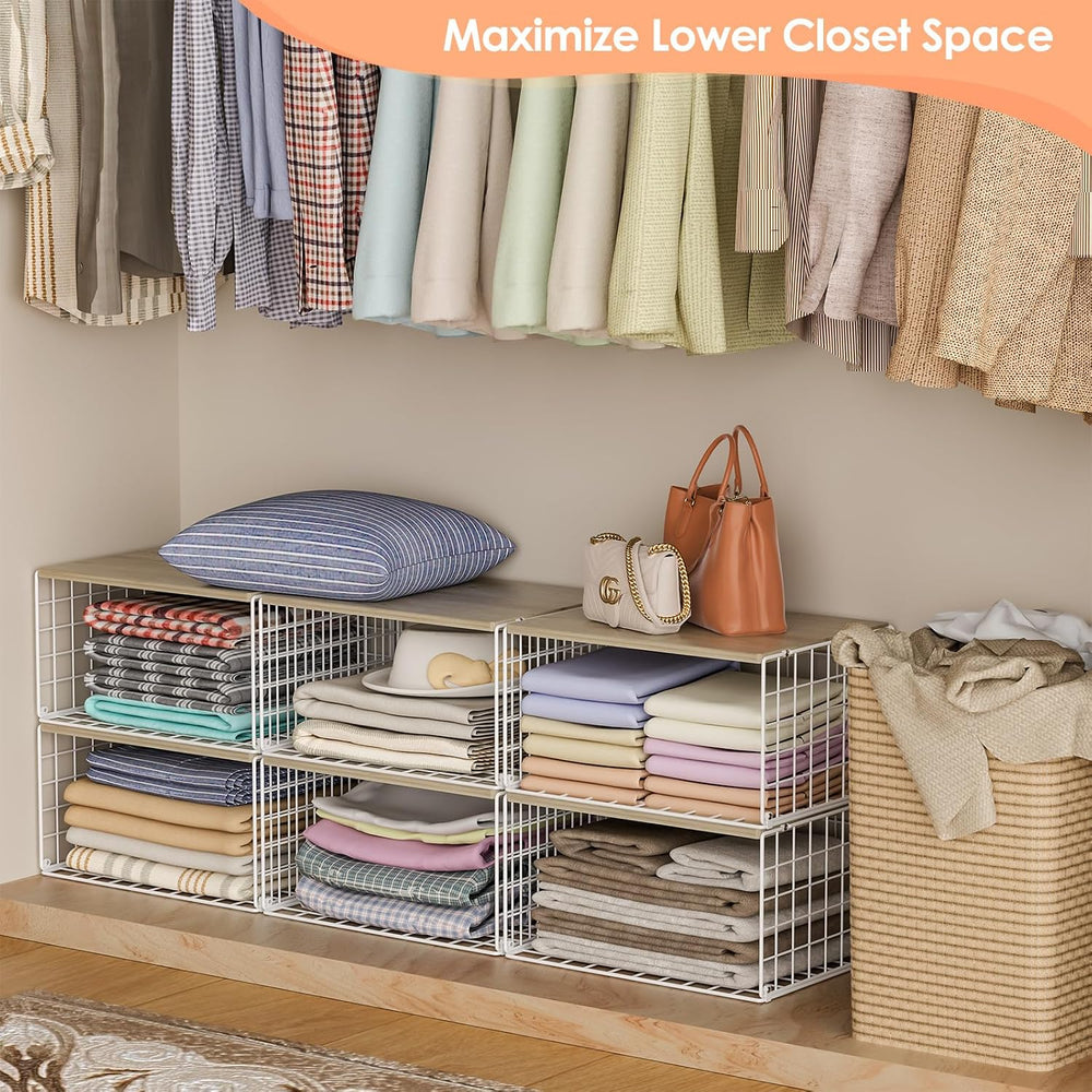 Hencawima 4 Pack Stackable Closet Storage Shelf Organizer Metal White