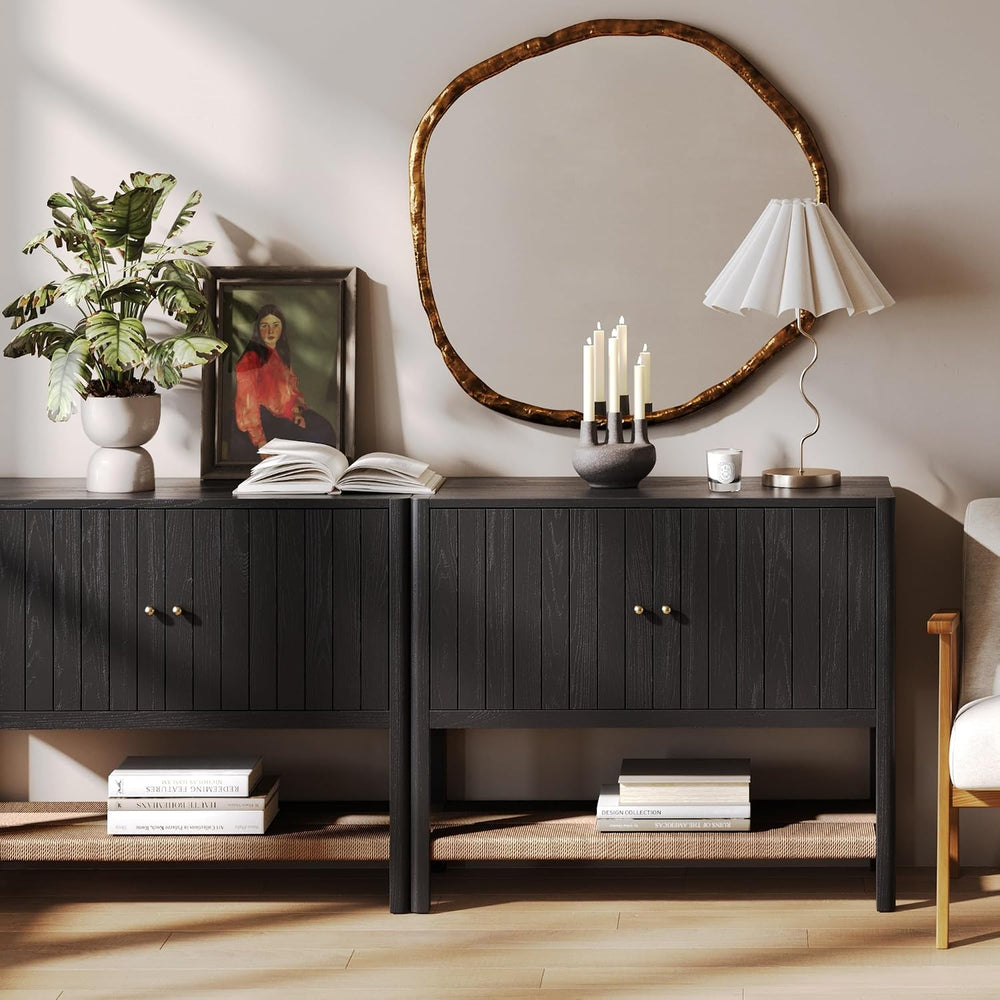 Nathan James Meads Mid Century Modern Cabinet with Doors, Solid Wood Kitchen ...