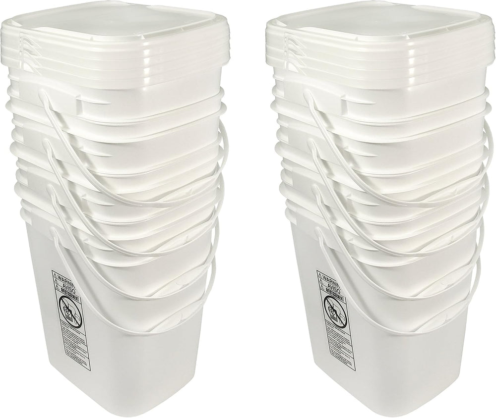 5.3 Gallon White Rectangular Bucket/Pail with Hinged Snap Lid, 8 Pack
