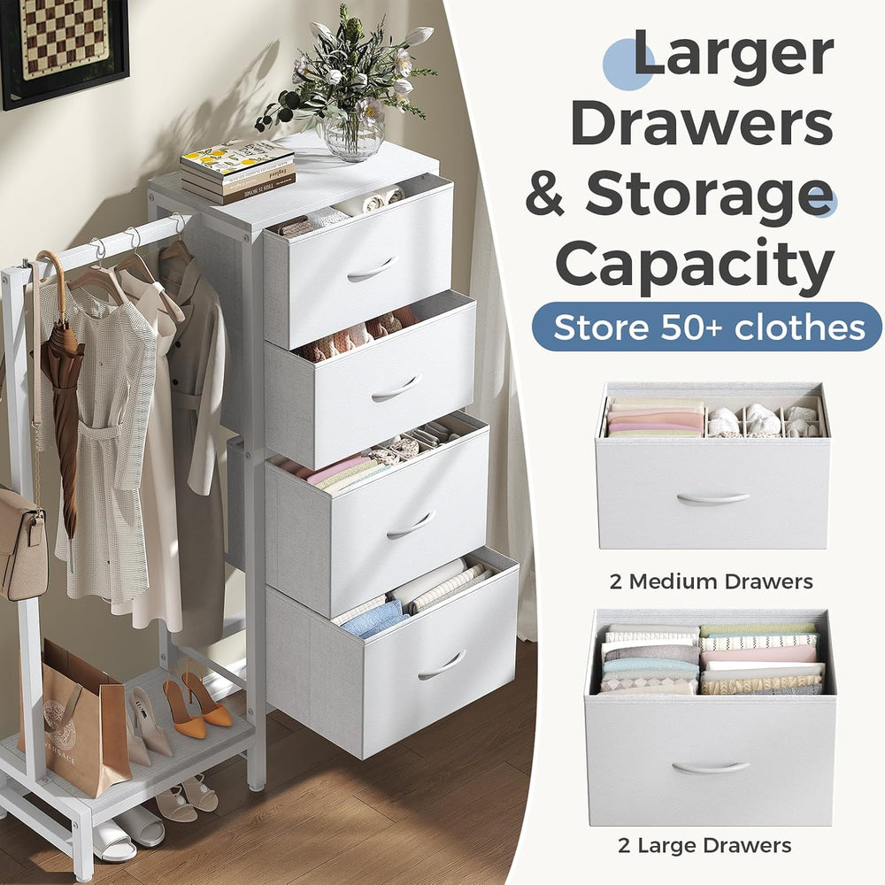 DUMOS Tall Dresser with Hanging Rack, 4 Drawer Dresser for Bedroom