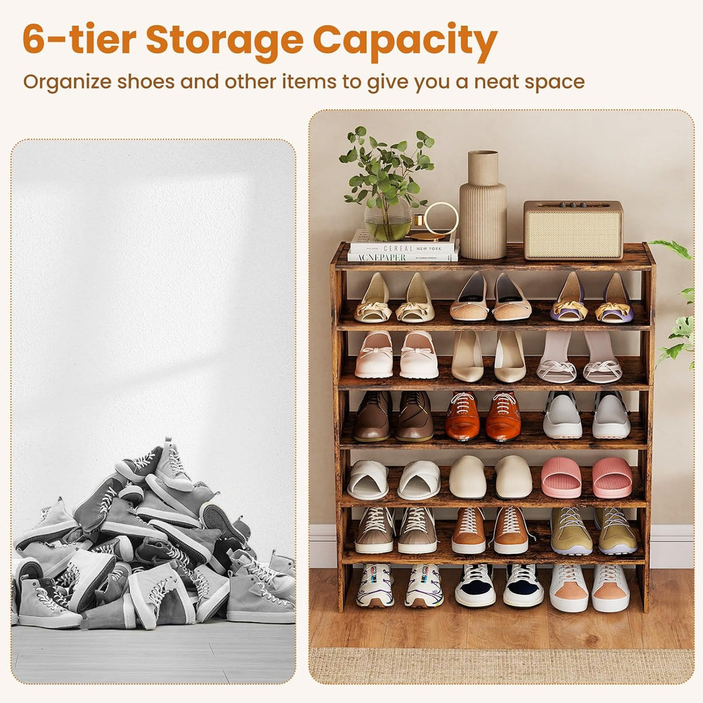 GOFLAME 6-Tier Shoe Rack, Stackable Shoe Storage Organizer, Freestanding Mode...
