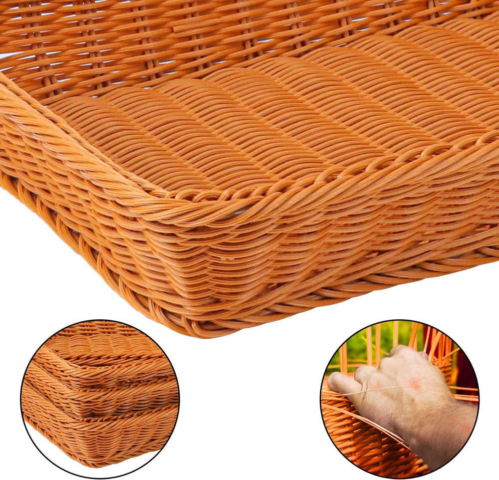 6 Pack 16 Inch Brown Wicker Bread Basket, Handmade Woven Organizer, Rectangul...